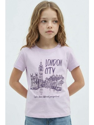 DeFacto Bisiklet Yaka Baskılı Kısa Kollu Tişört Kız Çocuk E0349A825SM