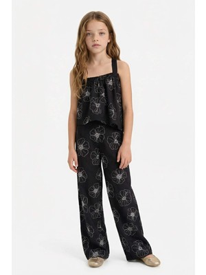 DeFacto Desenli Wide Leg Geniş Paça Pamuklu Pantolon Kız Çocuk D7610A825SM