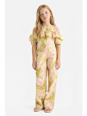 DeFacto Desenli Wide Leg Geniş Paça Pamuklu Pantolon Kız Çocuk D7610A825SM