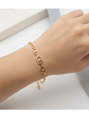 Hoolya Design Xuping Modern Figürlü Zirkon Taşlı Kuyumcu Serisi 14K Gold Premium Çelik Bileklik 17CM + 2cm Ayarlı