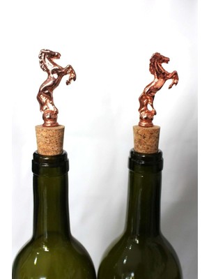 Rose Şahlanan At Figürlü 2 Adet Mantar Tıpa - Şarap Yağdanlık Şişe