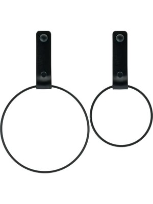 Deri Havlu Askısı, Ikili Metal Kulplu Havlu Askısı - Siyah