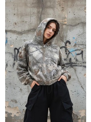 Kara Kedi Kamuflaj Outdoor Unisex Kapüşonlu Hırka