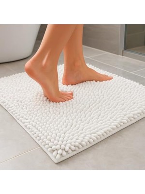 Lüks Mikrofiber Banyo Paspası – Su Emici, Modern ve Yumuşak Banyo Halısı (Beyaz)