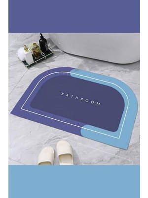 Netmarkt Modern Tasarım Banyo Paspası, Süper Emici, Kaymaz Taban, Mavi ve Lacivert,hızlı Kuruyan,kolay Temizlenen Zemin Paspası (60X40CM)