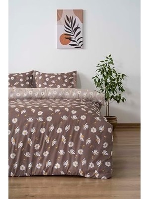 Kahve Papatya Çift Kişilik Nevresim Takımı Pamuklu