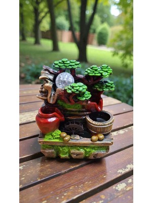 Genel Su Değirmeni Dekoratif LED Işıklı Şelale Biblo Hediyelik Doğa Temalı