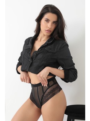 SHC4200 Siyah Kadın Çizgili Külot VERONICA-K1008