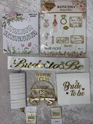 SırmalıHome 53 Parça Gold Bride To Be Set Beyaz Kemer Taç Gözlük Bileklik Peçete Dövme Konuşma Balonu Banner