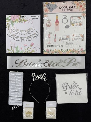 SırmalıHome 52 Parça Gümüş Bride To Be Set Beyaz Kemer Metal Taç Bileklik Peçete Dövme Konuşma Balonu Banner