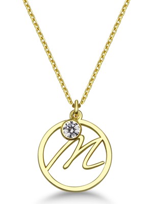 Mavili Gümüş Taşlı Çember M Harf Kolye