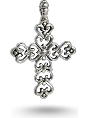 925 AYAR GÜMÜŞ RODYUMLU BÜYÜK HAÇ KALP FİGÜRLÜ TREND TASARIM KADIN KOLYE UCU YILBAŞI YENİ YIL HEDİYE