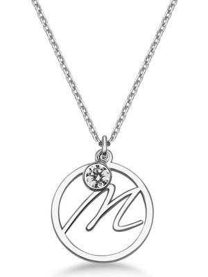 Mavili Gümüş Taşlı Çember M Harf Kolye