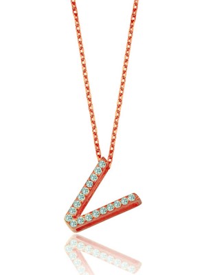 Mavili Gümüş Işıltılı Prizma V Harfi Gümüş Kolye - Rose