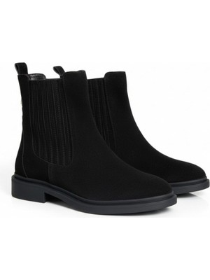 Ne&Ve Shoes Hakiki Süet Deri Iki Yandan Lastikli Gold Aksesuarlı Kadın Chelsea Bot