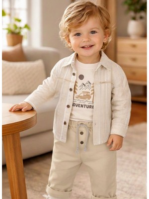 Baby Hola Araba Baskılı Müslin Kumaş Erkek Bebek Üçlü Takım Set Babyhola 2215