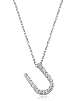 Mavili Gümüş Işıltılı Prizma U Harfi Gümüş Kolye - Gümüş