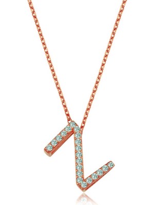 Mavili Gümüş Işıltılı Prizma Z Harfi Gümüş Kolye - Rose