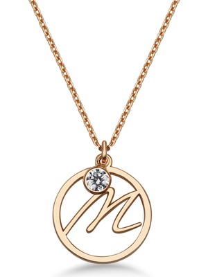 Mavili Gümüş Taşlı Çember M Harf Kolye