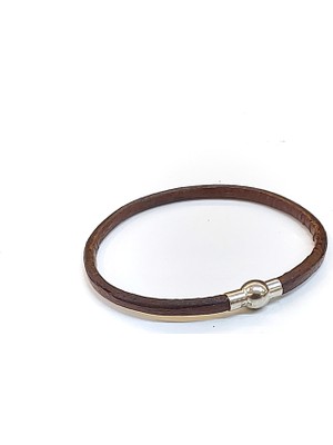Herşey Nota Dark Brown Minimal – Koyu Kahverengi Deri & Altın Detaylı Erkek BILEKLIK-1396