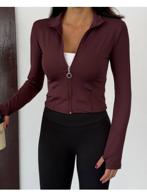 Cuyka Kadın Sweatshirt Dalgıç Kumaş Fermuarlı Parmak Geçirmeli -