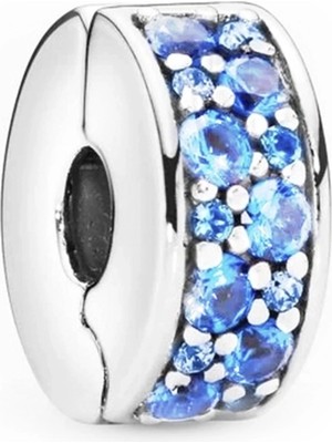 Nur Silver Mavi Taşlı Klips Gümüş Charm NUR-BL00293