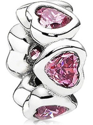 Nur Silver Kırmızı Kalpli Silindir Gümüş Charm NUR-BL00295