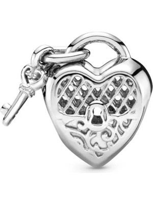 Nur Silver Love You Heart Padlock Gümüş Charm NUR-BL00302