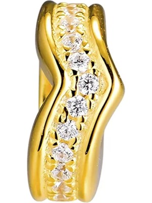 Nur Silver Gold Renk İnce Taşlı Gümüş Charm NUR-BL01013