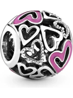 Nur Silver Pembe Mineli Kalpli Gümüş Charm NUR-BL00038