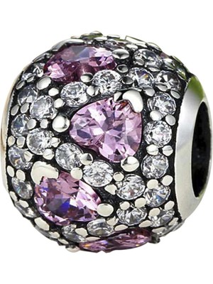 Nur Silver Pembe Kalpli Gümüş Charm NUR-BL12441