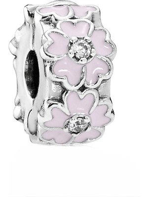 Nur Silver Pembe Çiçekli Gümüş Charm NUR-BL01039