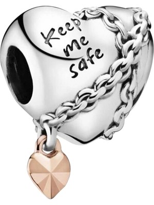 Nur Silver Keep Me Safe Kalp Gümüş Charm NUR-BL01066