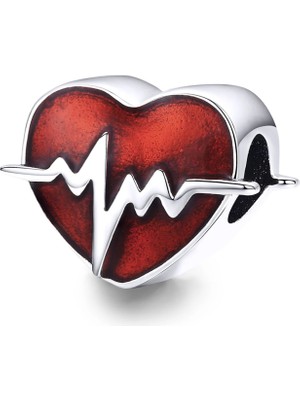 Nur Silver Kırmızı Kalp Gümüş Charm NUR-BL00952