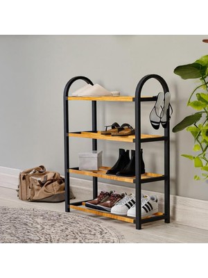 Hepta Collection Midi Ahşap Çubuklu Ayakkabılık 4 Bölmeli Düzenleyici 8 Çift Ayakkabı Kapasiteli Raf Ünitesi