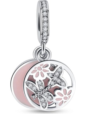 Nur Silver Sallantılı Pembe Kelebek Gümüş Charm NUR-BL07705