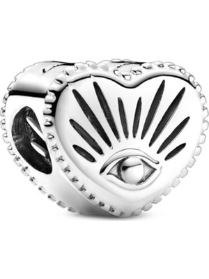 Nur Silver Eye Heart Gümüş Charm NUR-BL00088