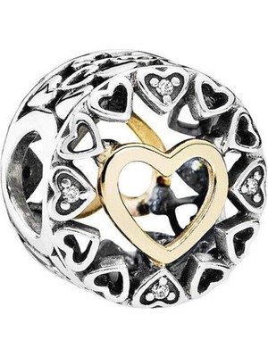 Nur Silver Gold Detay Kalpler Gümüş Charm NUR-BL00118