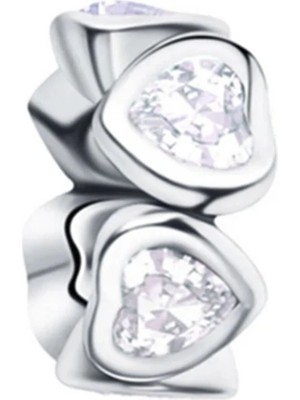 Nur Silver Sıralı Kalpli Gümüş Charm NUR-BL00121