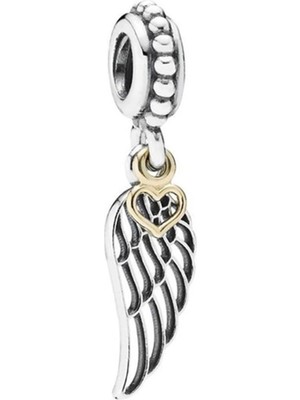 Nur Silver Gold Detaylı Kanat Gümüş Charm NUR-BL00123