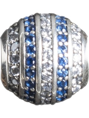 Nur Silver Mavi ve Beyaz Taşlı Yuvarlak Gümüş Charm NUR-BL00139
