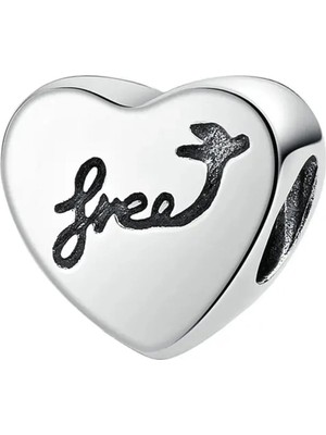 Nur Silver Free Yazılı Kalp Gümüş Charm NUR-BL00150