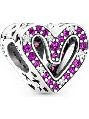 Nur Silver Pembe Taşlı Kalp Gümüş Charm NUR-BL00320