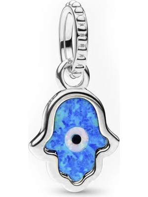 Nur Silver Işıltılı Mavi Fatma Ana Eli Sallantılı Gümüş Charm NUR-BL00347