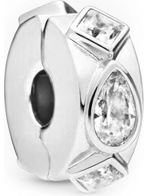 Nur Silver Su Damlası ve Kare Detay Klips Gümüş Charm NUR-BL00650