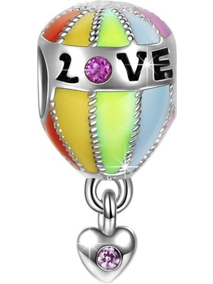 Nur Silver Love Renkli Balon Gümüş Charm NUR-BL09084