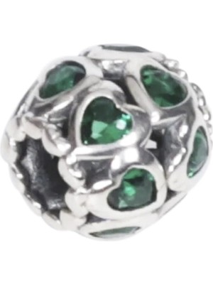 Nur Silver Yeşil Kalpli Gümüş Charm NUR-BL00991