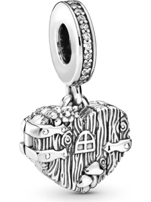 Nur Silver Tatlı Kalp Ev Gümüş Charm NUR-BL01226