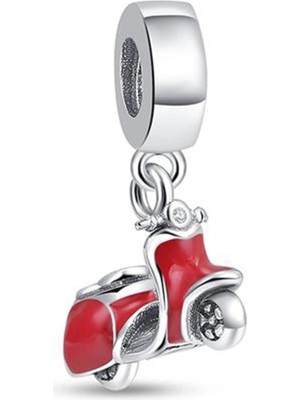 Nur Silver Kırmızı Motosiklet Gümüş Charm NUR-BL01359