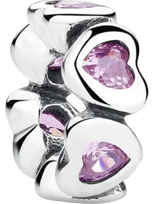 Nur Silver Pembe Taşlı Kalpli Gümüş Charm NUR-BL00857